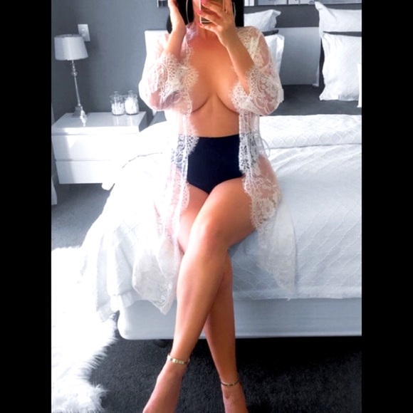 Pinstripes & Floral Lace W/1/2 ⭕️ Trim Sheer Vintage Designs Style Lace Robe - Picture 2 of 13